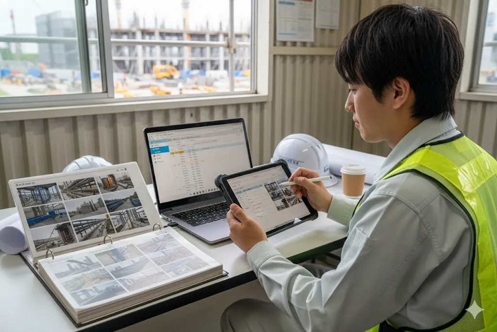 タブレットとPCを使い工事写真を効率的に管理する現場監督