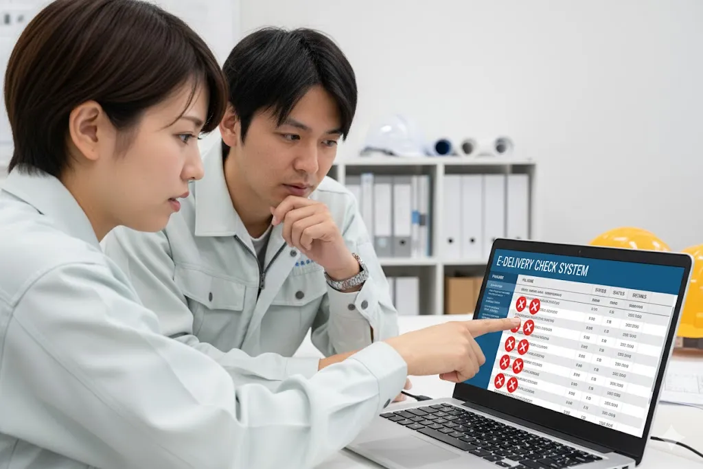 電子納品チェックシステムでエラーを確認する担当者