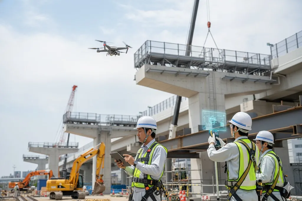 建設現場でNETIS技術を活用し、安全に作業を進める作業員