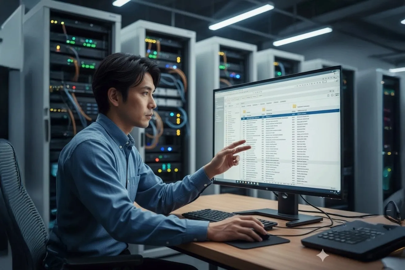 電子納品データのフォルダ構成を確認する技術者