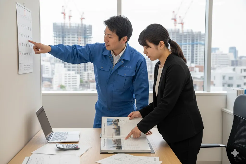 建設業許可の届出期限を確認する担当者