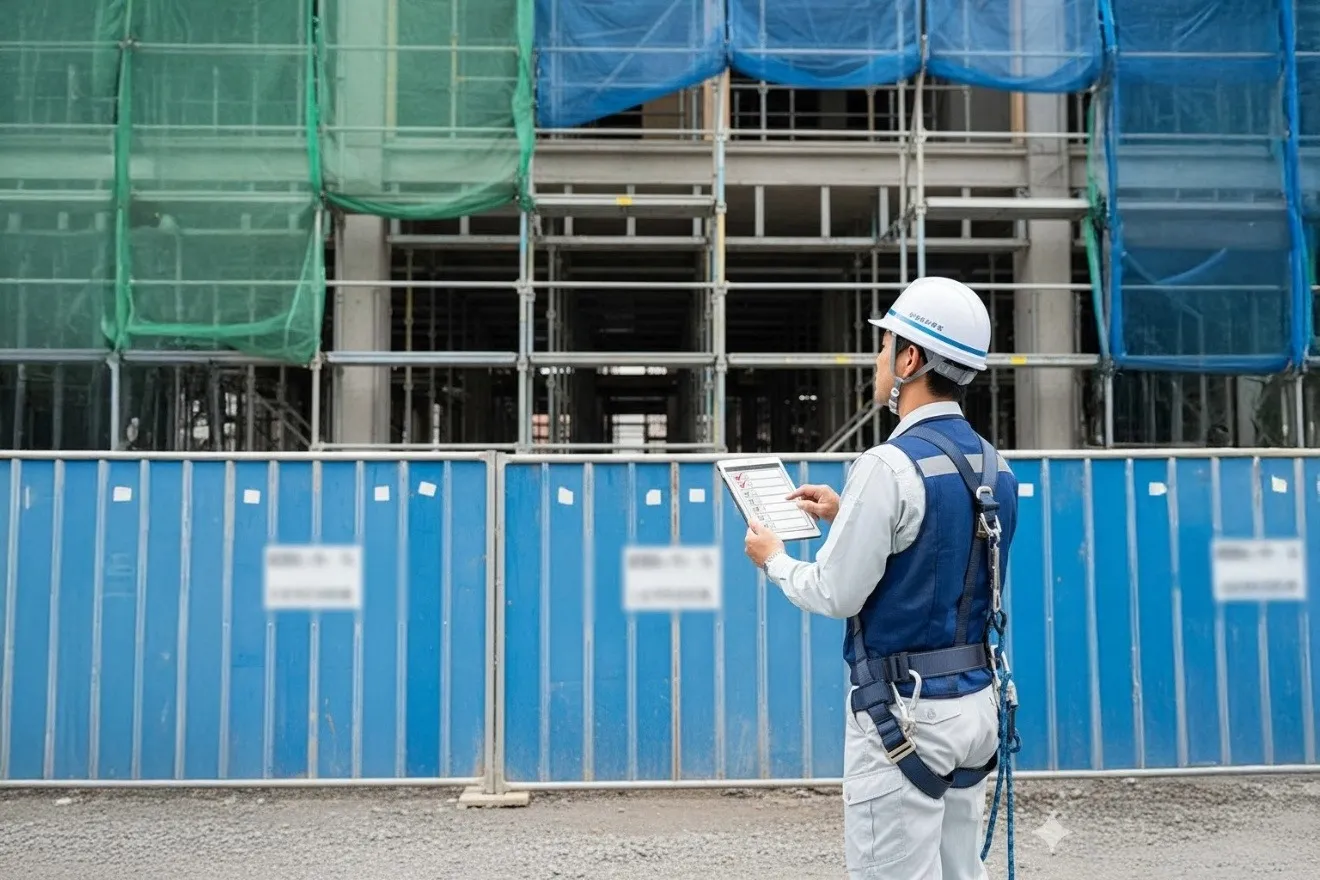 現場監督による足場設置状況の確認