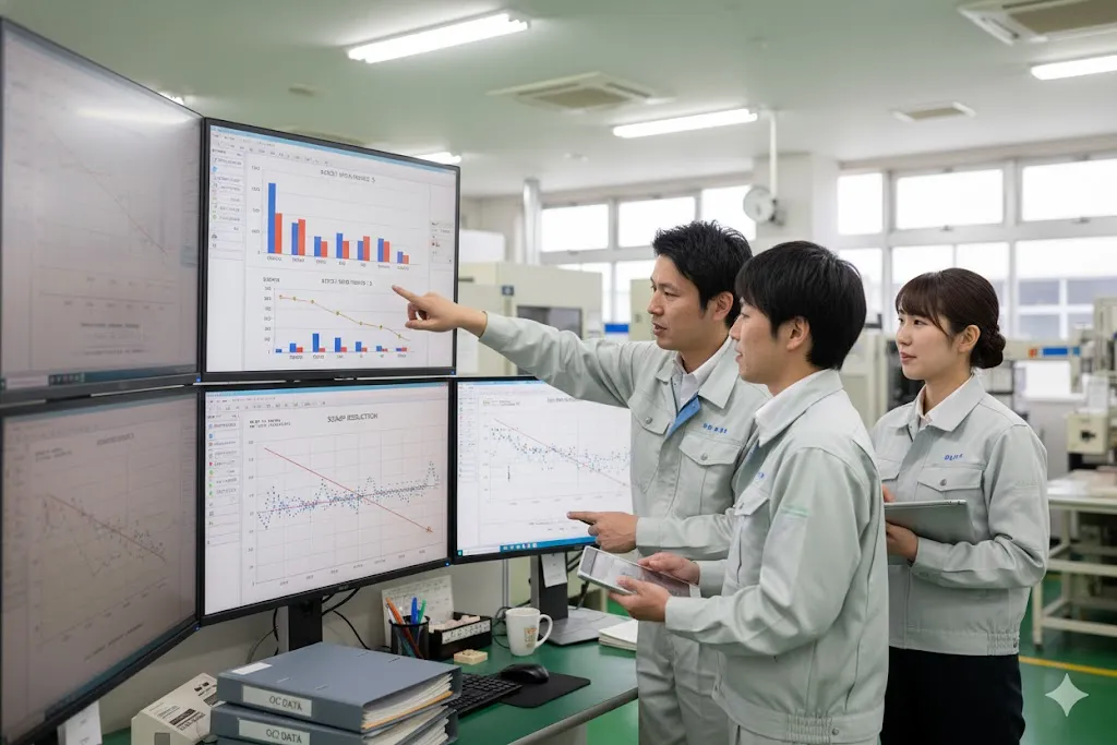 品質管理データの分析を行う現場スタッフ