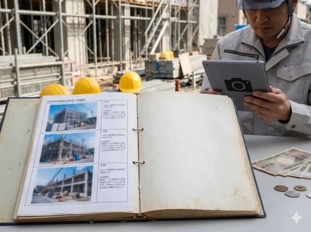 オフィスで調達関連の専門書を用いて熱心に学習するビジネスパーソン