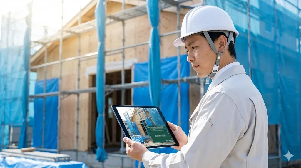 タブレット端末で工事写真台帳のデータを管理する現場監督