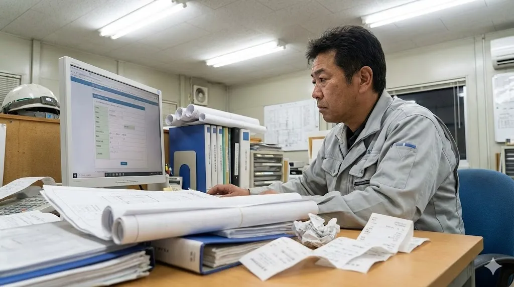 電子申請の手続きを進める建設業の個人事業主の様子