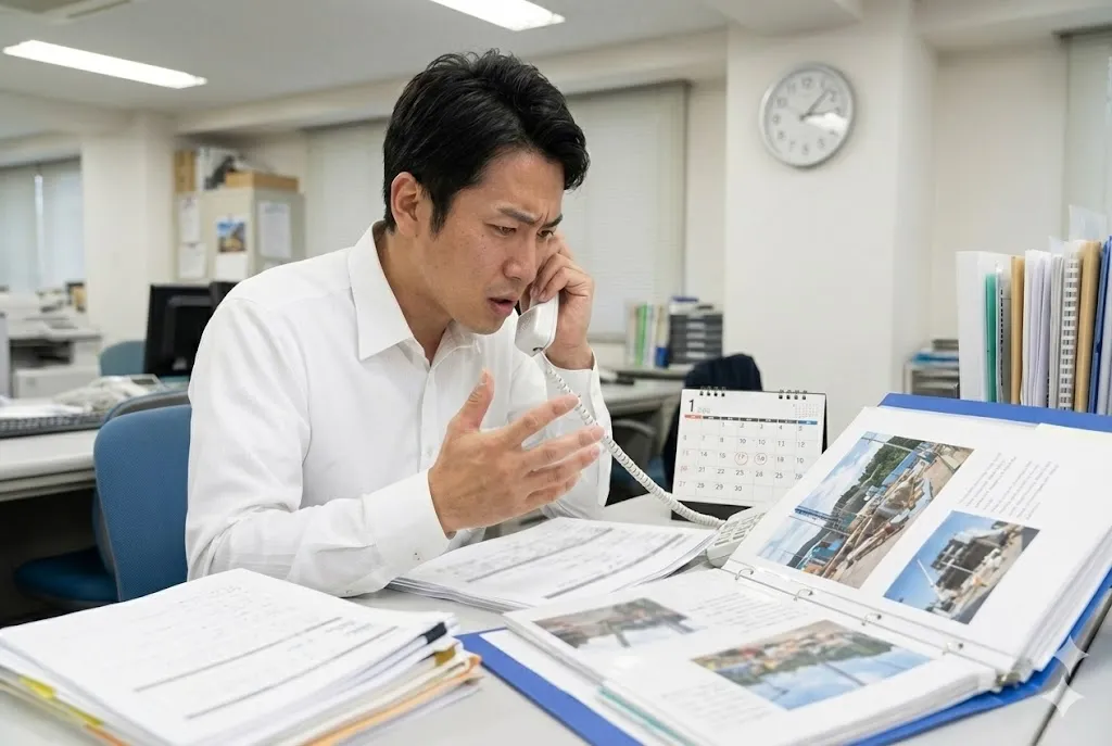 届出期限を過ぎてしまい管轄窓口へ電話相談をする建設業者