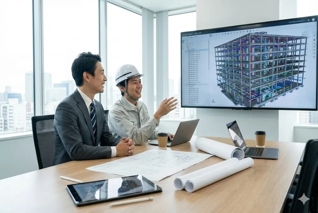 社内でのBIM推進会議とチーム連携の様子