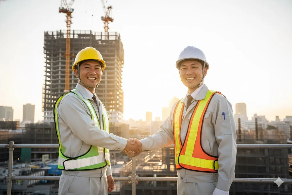 補助金を活用したプロジェクトの成功を喜ぶ建設技術者