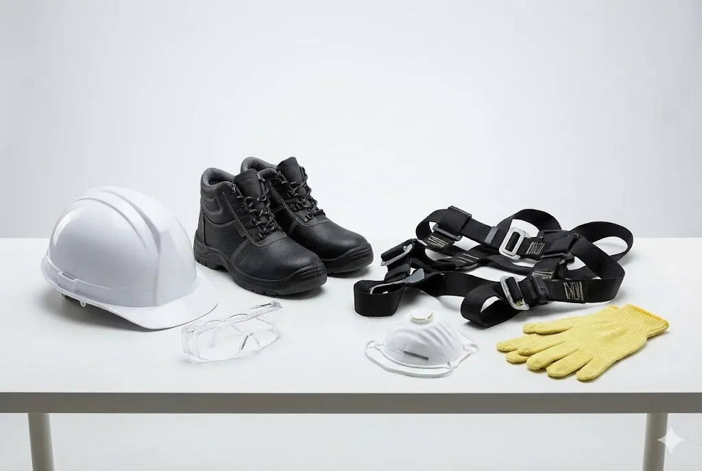 ヘルメットや安全靴など主要な個人用防護具の一式