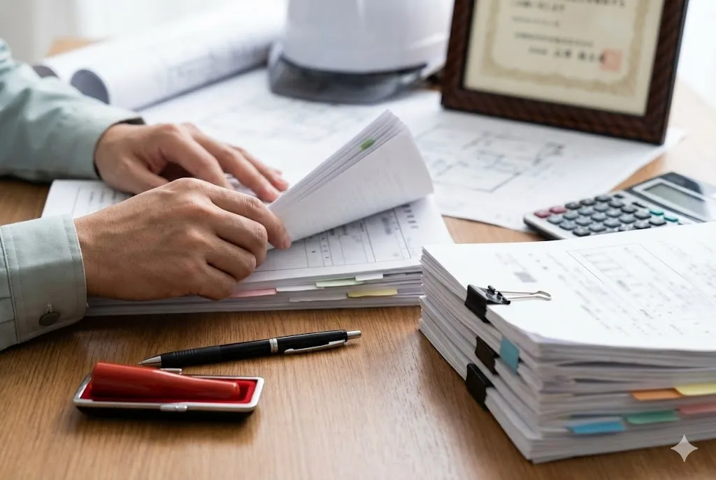 建設業許可申請に必要な書類のイメージ