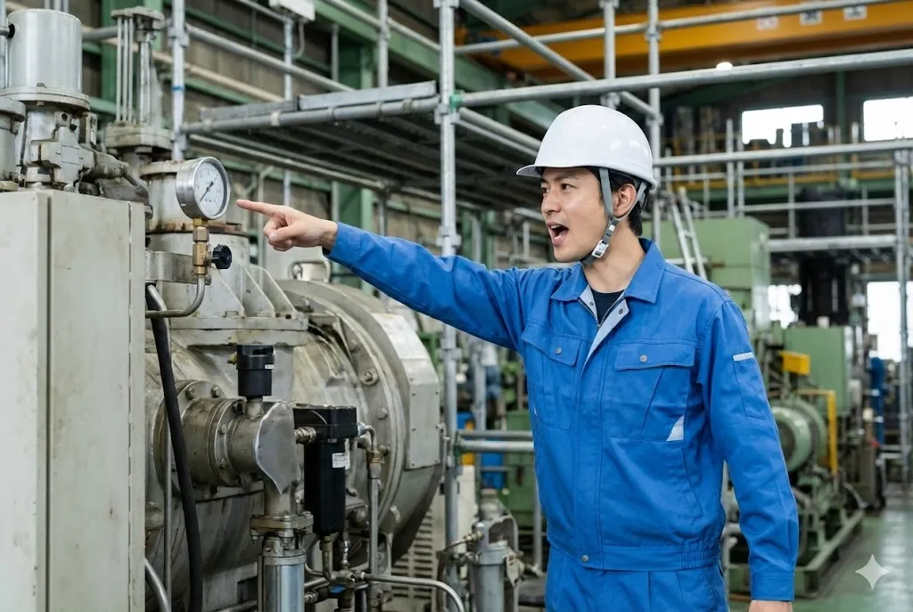 現場での指差し確認を行う作業員