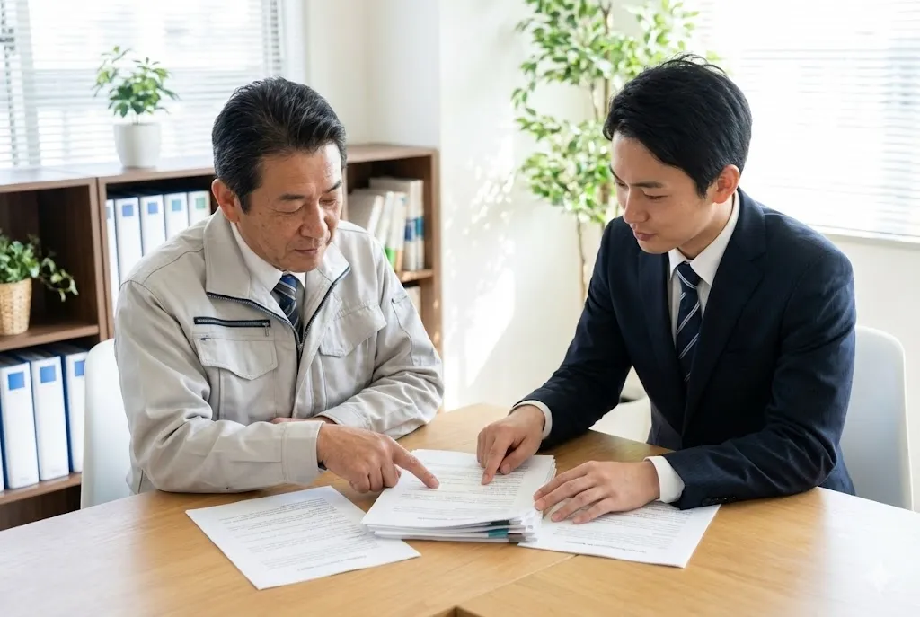 建設業許可の変更届出を行政書士に相談している様子
