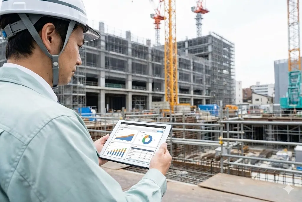 クラウドツールで工事データを確認する現場監督