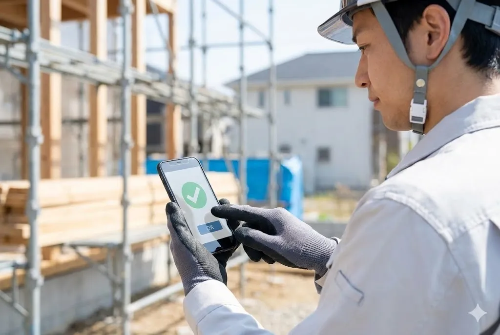 スマートフォンで簡単に勤怠打刻を行う現場作業員
