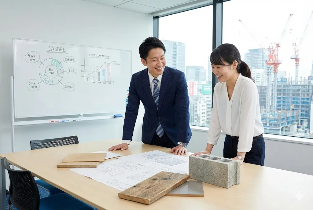 グリーン調達について打ち合わせを行うプロジェクトマネージャー