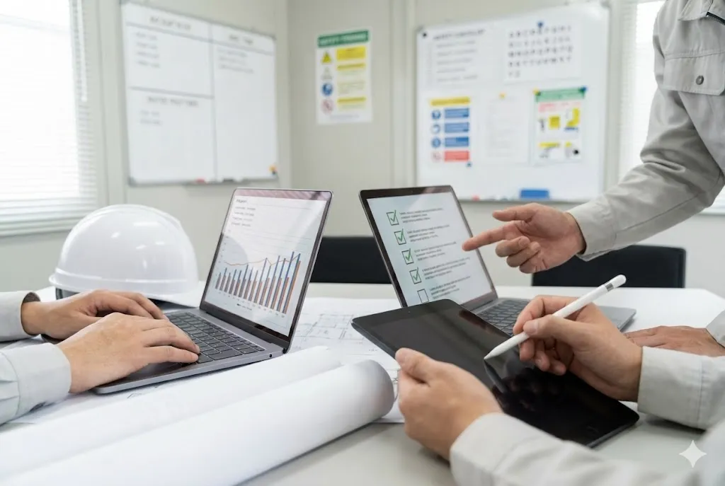 ITツールを活用して効率的に安全管理業務を進める様子