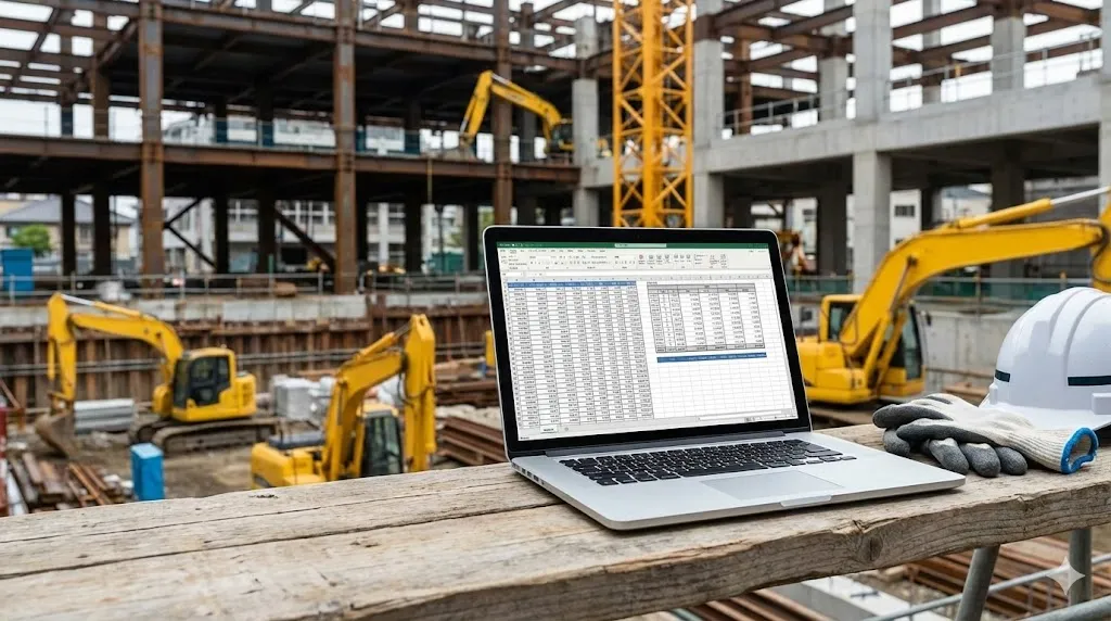 データの正確性を象徴する建設現場と数値管理のイメージ