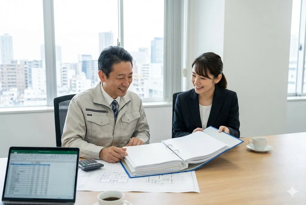 行政書士と打ち合わせを行う経営者