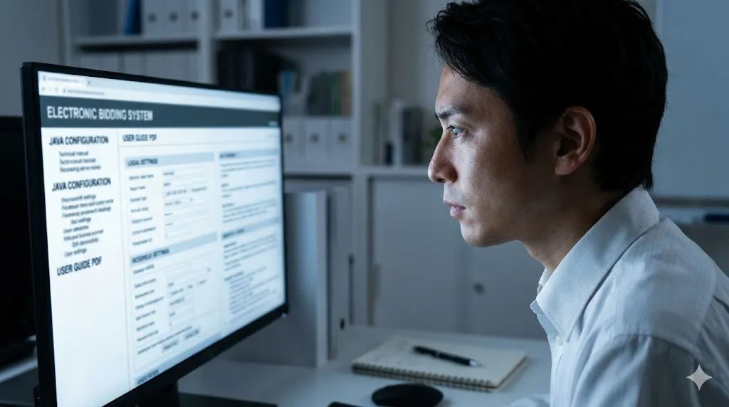 PC画面のセキュリティ認証を確認しながら操作手順を学ぶ様子