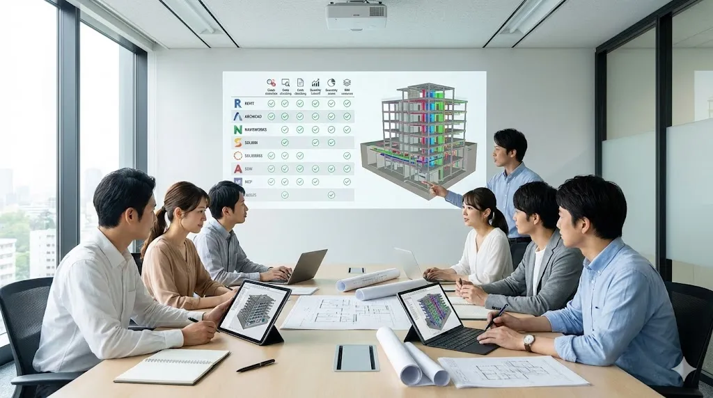 BIMツールの導入や比較検討について打ち合わせをする設計者たちの様子