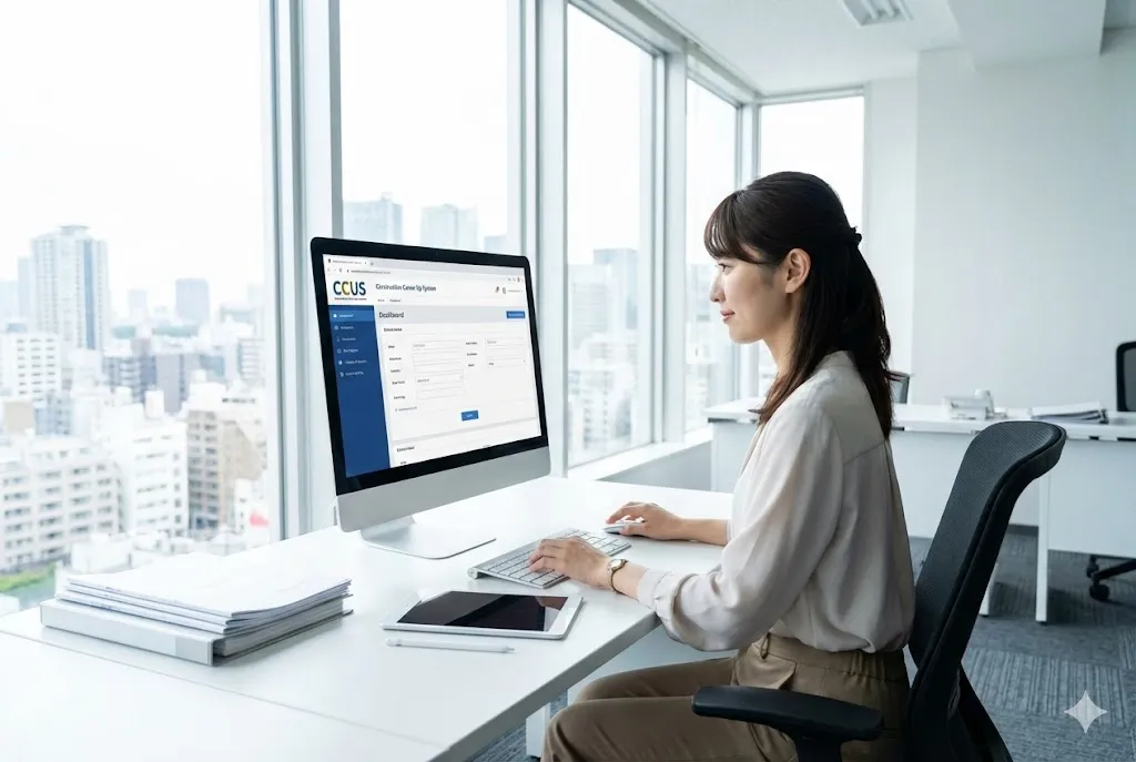 CCUSの管理システムを操作し効率的に事務作業を行うスタッフの様子