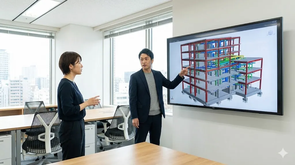 建築事務所でBIMモデルを確認する専門家
