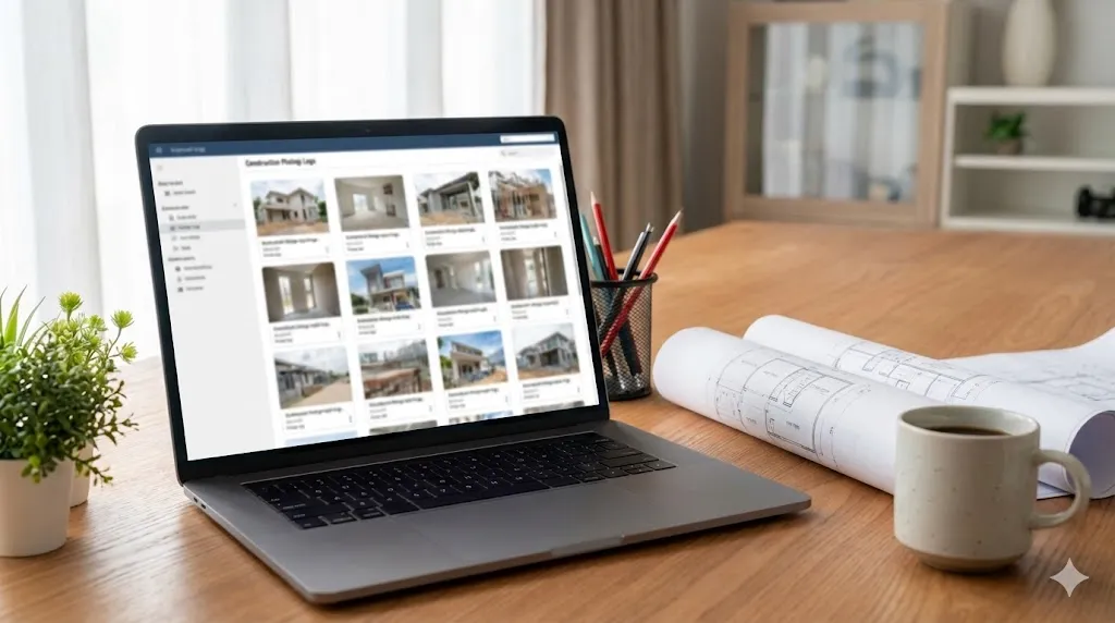 整理された写真台帳データをタブレットで確認し、チェックを行っている様子