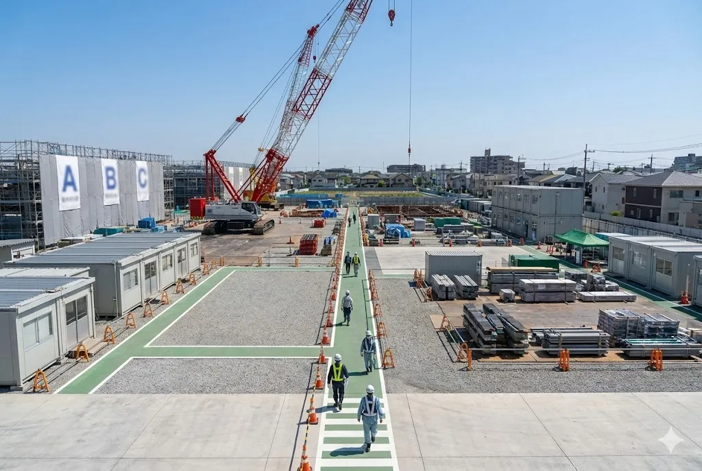 整理整頓された大規模な建設現場の全景