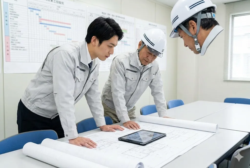 打ち合わせをする技術者たちの風景