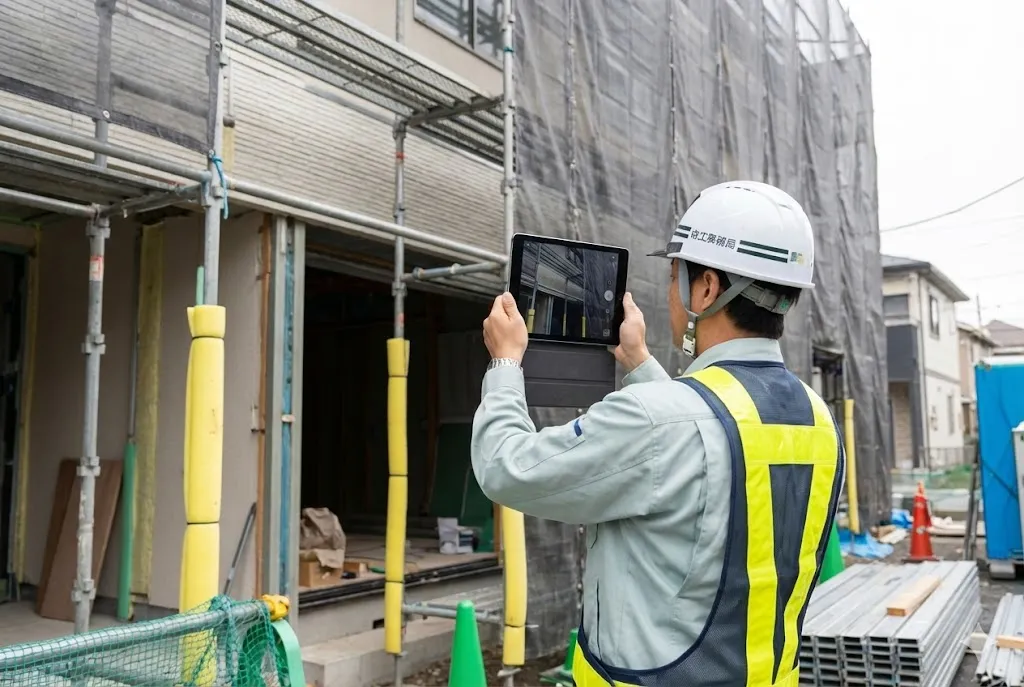 補助金で導入した最新設備の稼働状況を確認し、実績報告用の証拠写真を撮影する様子