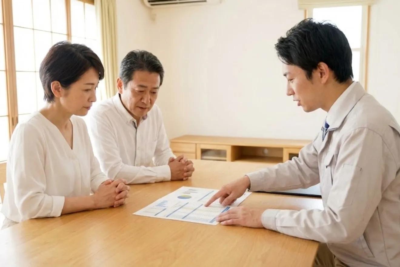 担当者が顧客に見積書の内容を説明している写真