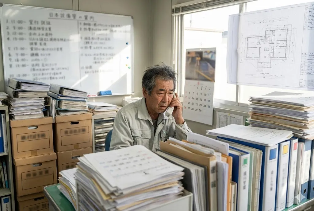 アナログな管理に追われ、焦りを感じている建設業の事務担当者