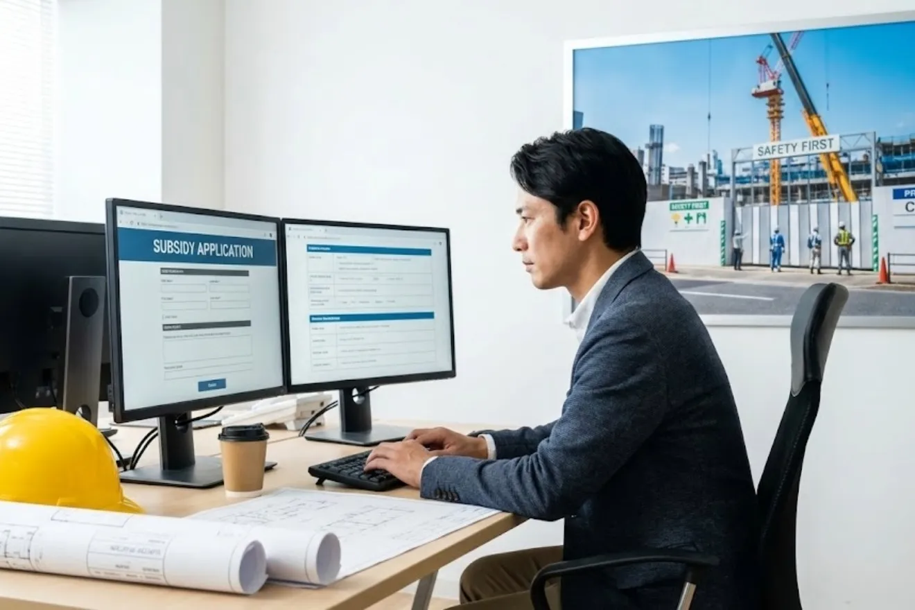 IT導入補助金の申請準備を行う建設会社経営者の写真