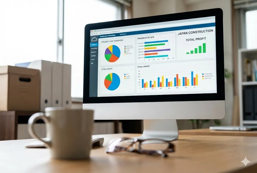 最新の会計システムを導入しリアルタイムに工事原価をモニタリングする様子