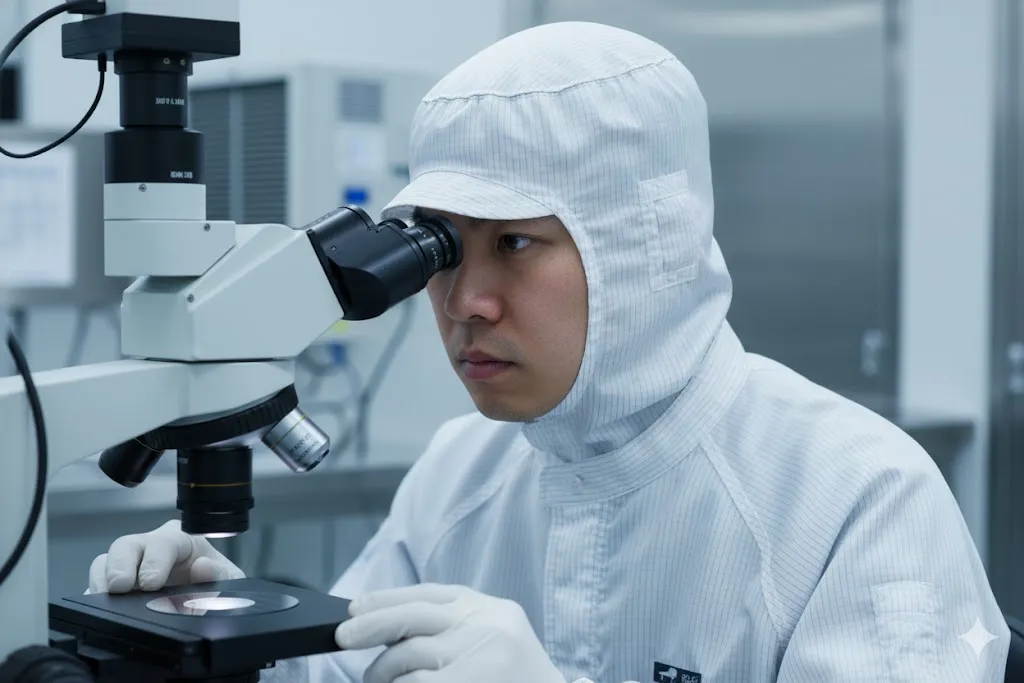 製造ラインで製品の品質を精密にチェックする作業員