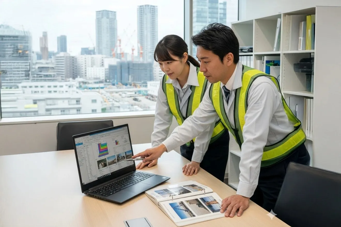 電子納品の仕様について事前協議を行う発注者と受注者の担当者