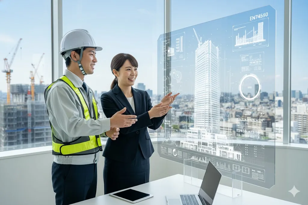建設業の現場技術者と人事担当者が協力して業務に取り組む様子