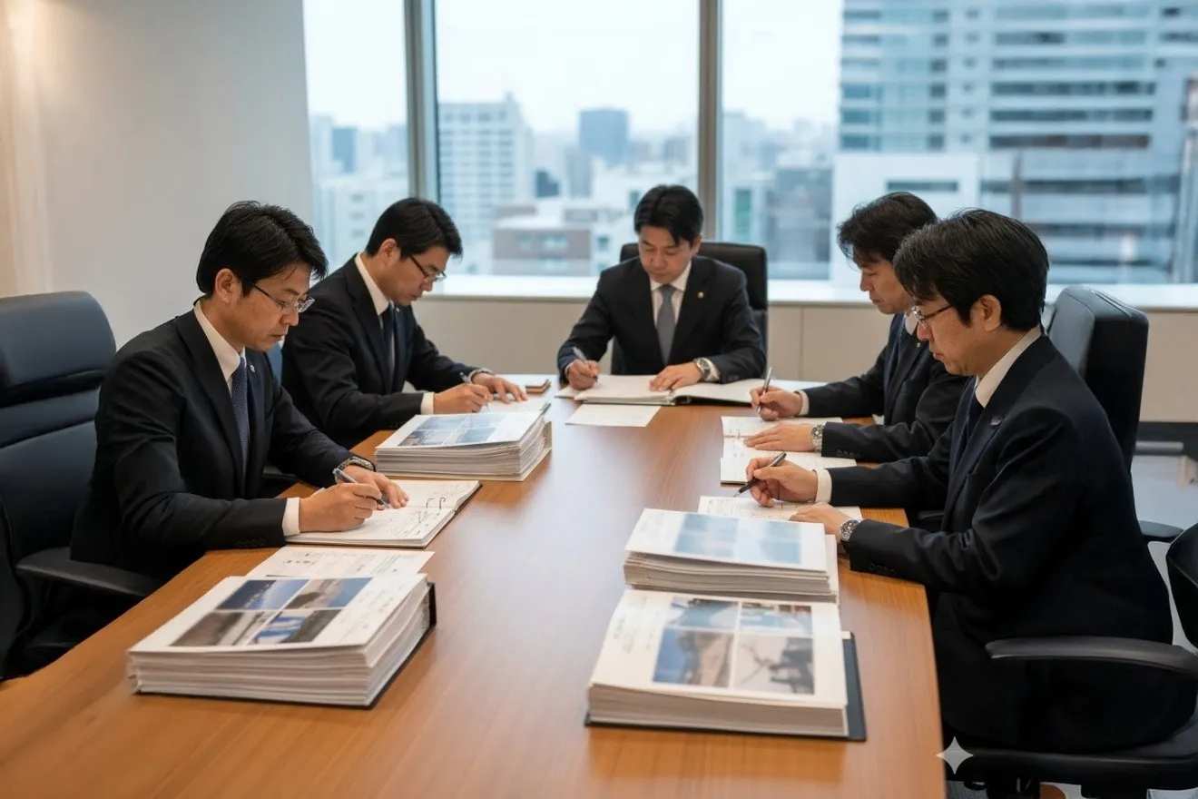 公共入札の書類審査を行う複数の職員