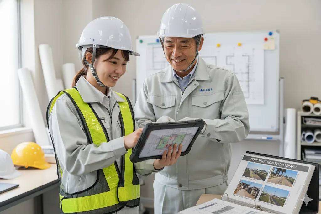 DXツールを活用して技術承継を行う建設業の従業員のイメージ