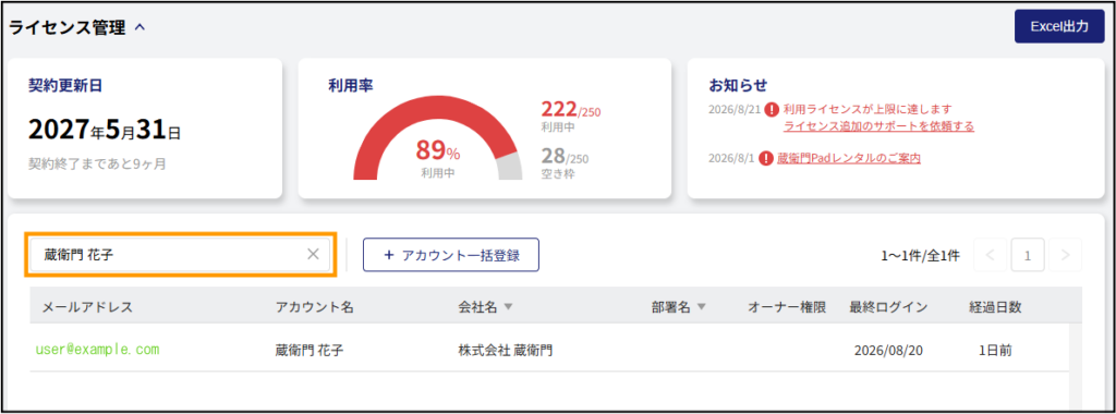 運用管理　部署名検索